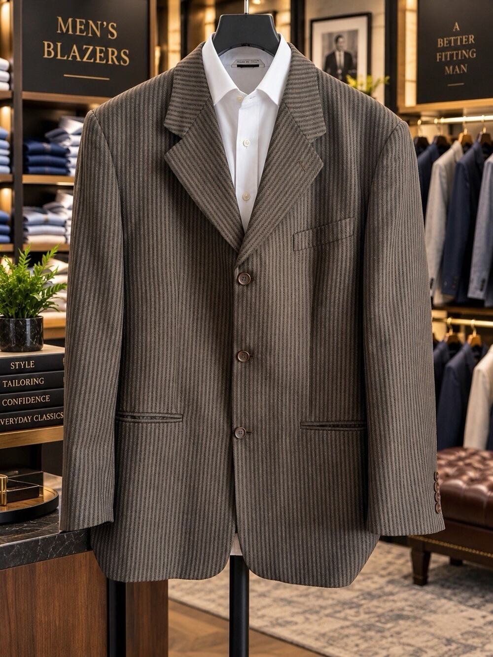 BACHRACH Mens Brown HERRINGBONE TWEED Wool Italy Blazer Jacket 42L